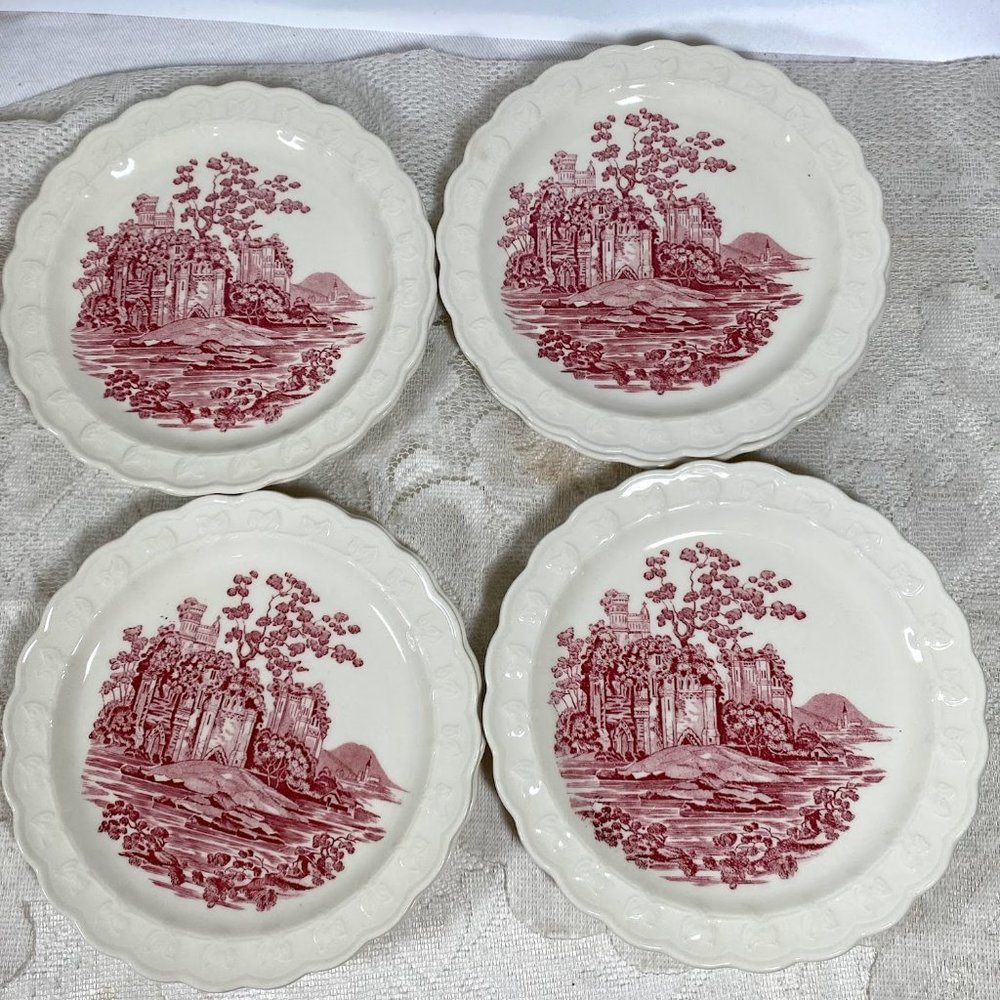 Taylor Smith & Taylor Pink Castle Bread/Butter Plate - Set of 4, English Scenes